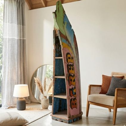 Bibliothèque pirogue bois recyclé BOATWOOD 55cm