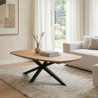 Table basse teck recyclé et métal SALVADOR 125cm ovale