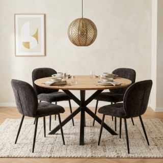 Table repas industrielle ronde teck recyclé SALVADOR 130cm