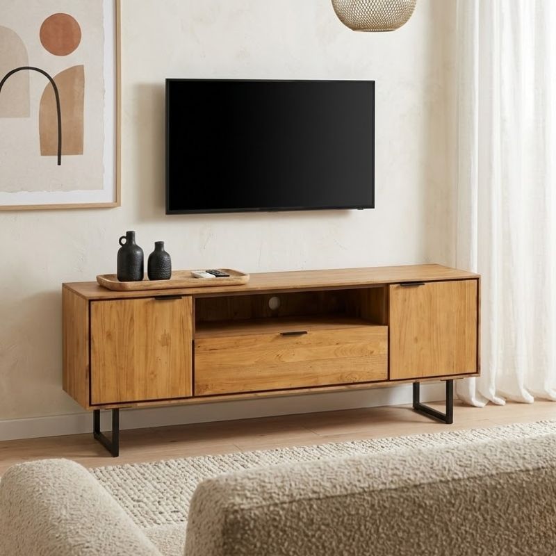Meuble TV teck recyclé et métal SALVADOR 157cm