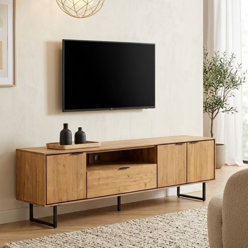 Meuble TV teck recyclé et métal SALVADOR 195cm