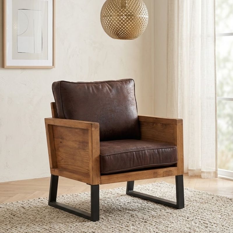 Fauteuil teck massif et métal SALVADOR 86cm