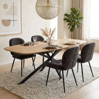 Table industrielle teck recyclé et métal SALVADOR angles arrondis