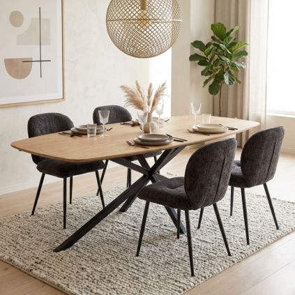 Table industrielle teck recyclé et métal SALVADOR angles arrondis