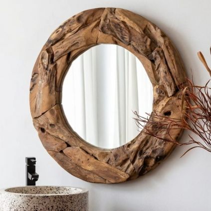 Miroir rond en racine de teck RACINE 2 tailles