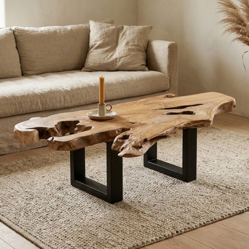 Table basse racine de teck et métal RACINE ~120cm