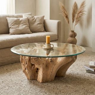 Table basse racine de teck ronde Ø100cm RACINE avec verre