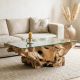 Table basse racine de teck 120cm RACINE avec verre rectangulaire