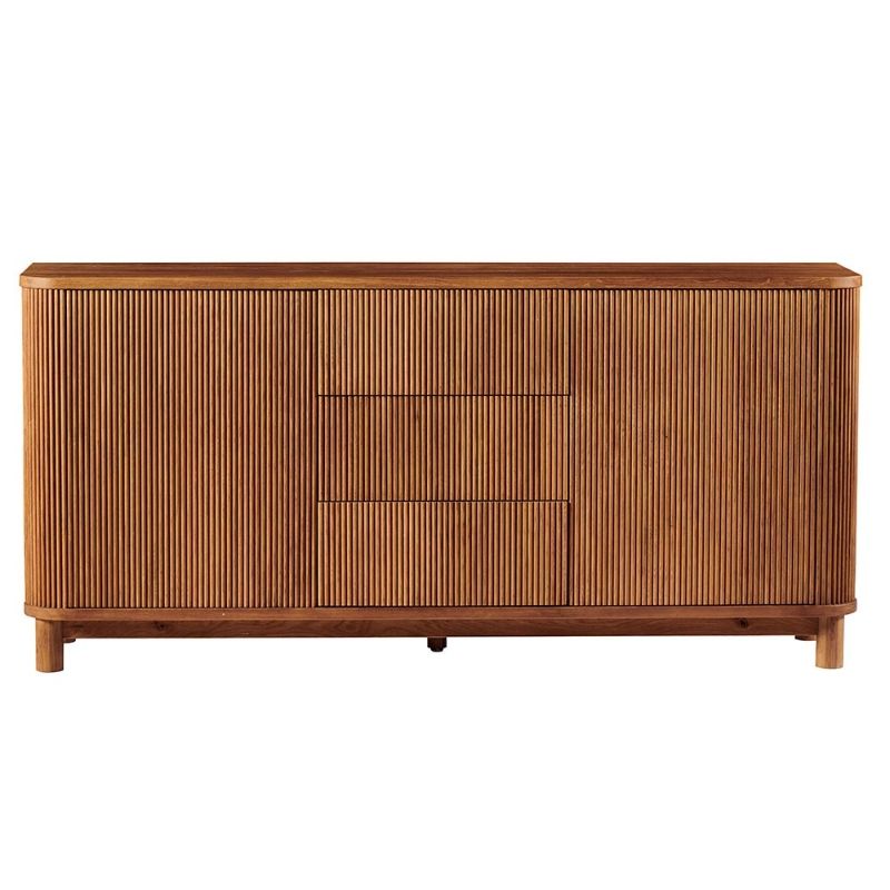 Buffet moderne en chêne massif cannelé HOUSTON 180cm