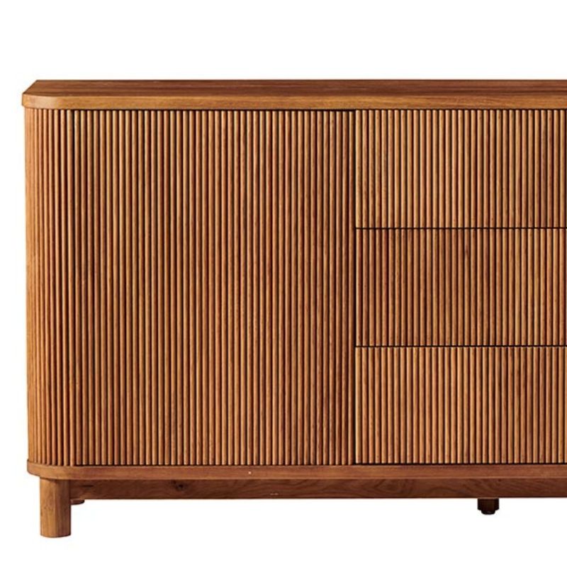 Buffet moderne en chêne massif cannelé HOUSTON 180cm