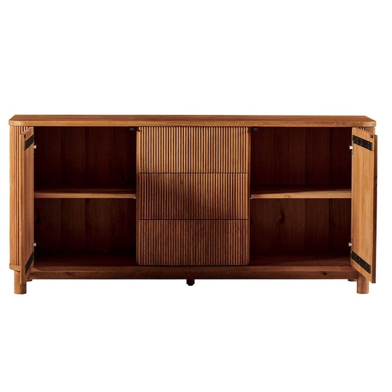 Buffet moderne en chêne massif cannelé HOUSTON 180cm
