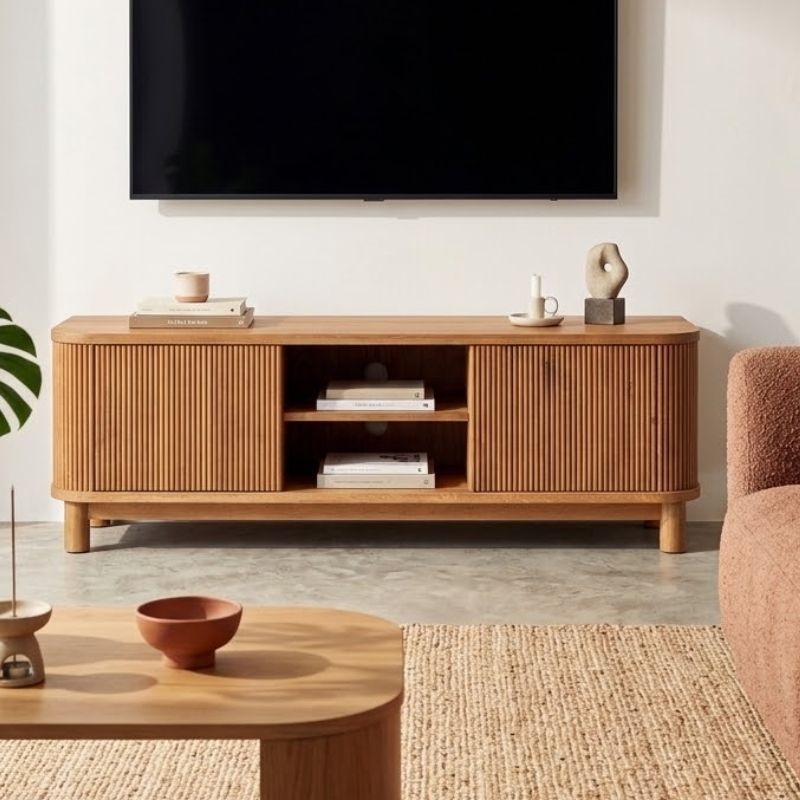 Meuble TV en chêne massif cannelé HOUSTON 150cm