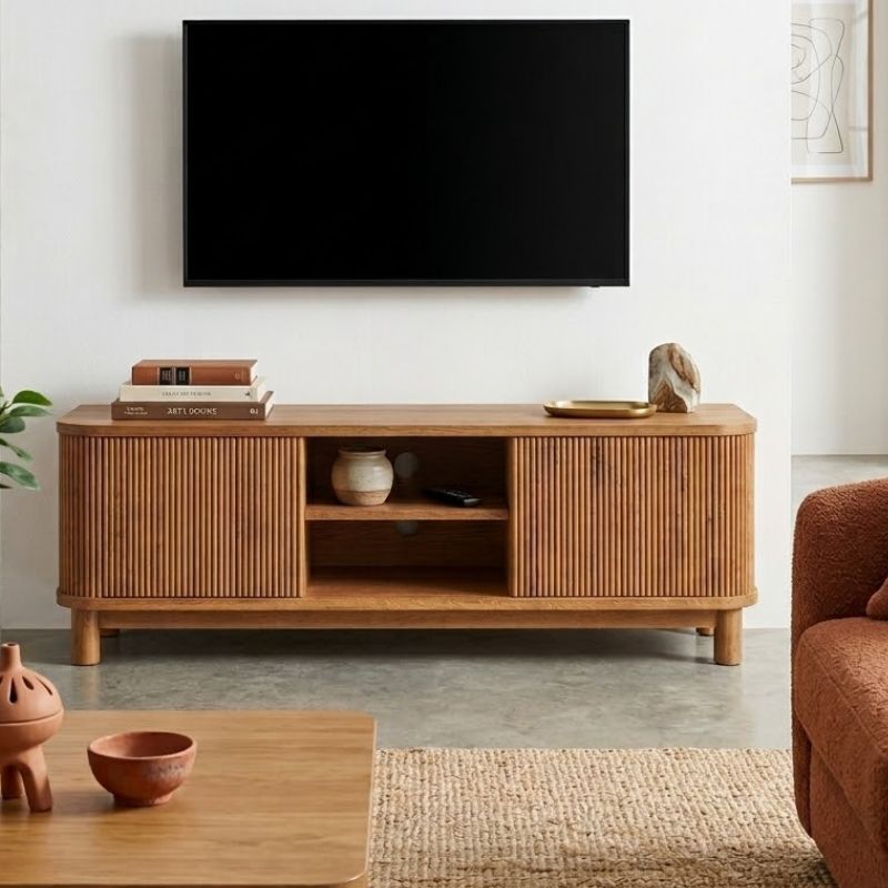Meuble TV en chêne massif cannelé HOUSTON 150cm