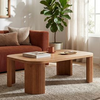 Table basse moderne chêne massif cannelé HOUSTON 115cm
