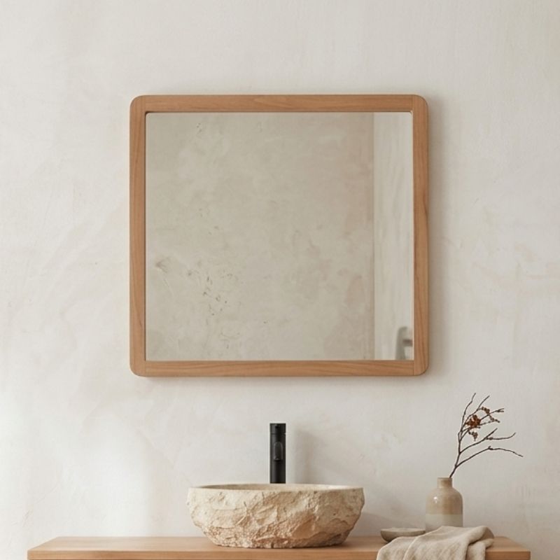 Miroir carré salle de bain en teck massif GARIS 60cm
