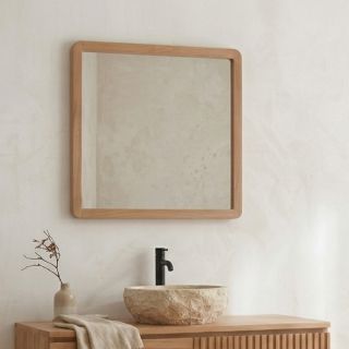 Miroir carré salle de bain en teck massif GARIS 60cm