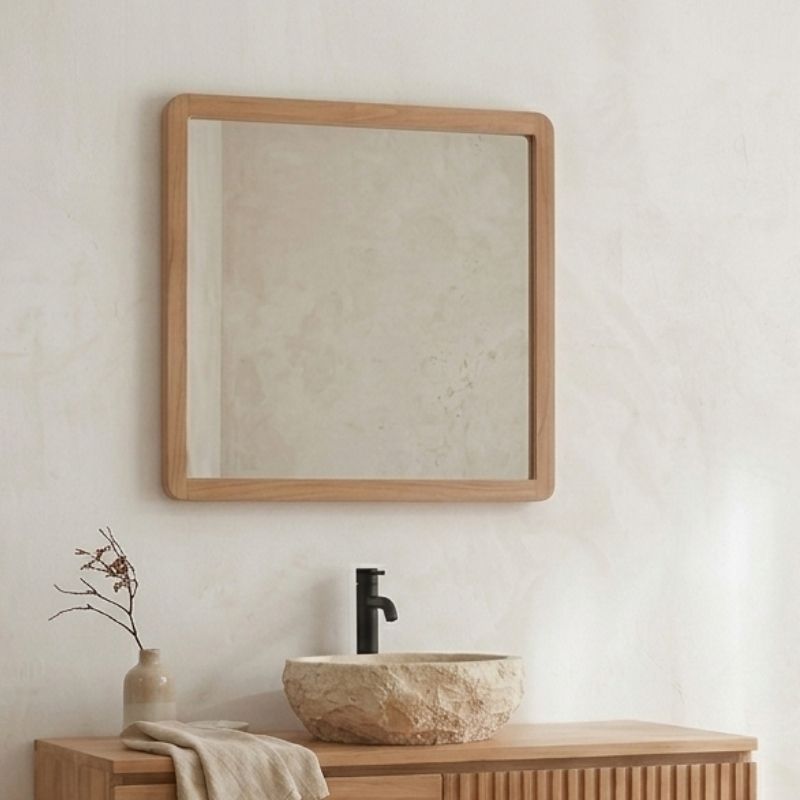 Miroir carré salle de bain en teck massif GARIS 60cm