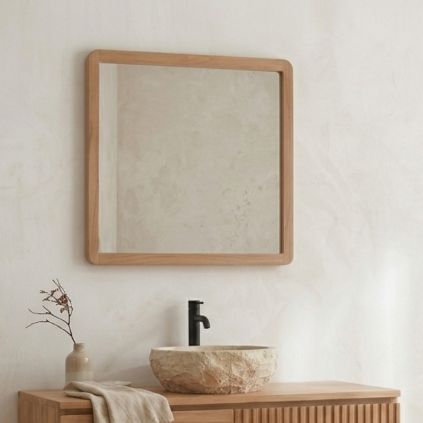 Miroir carré salle de bain en teck massif GARIS 60cm