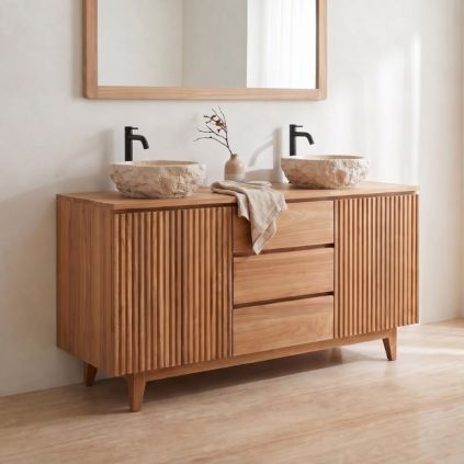 Meuble salle de bain teck massif GARIS 120cm