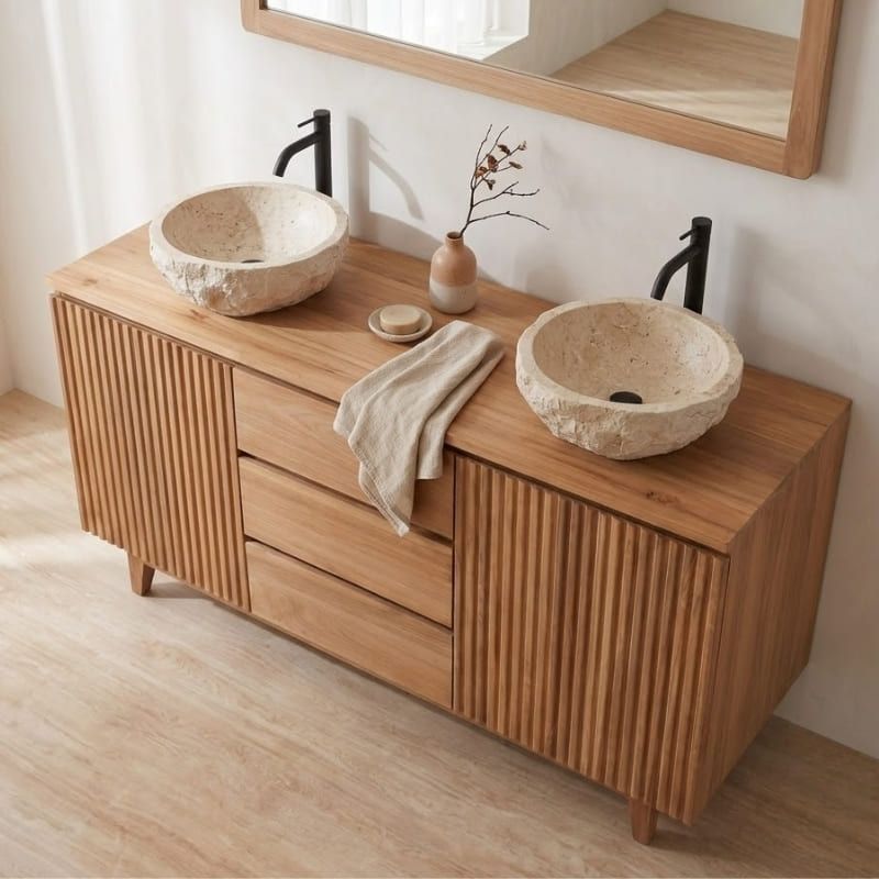 Meuble salle de bain teck massif GARIS 150cm