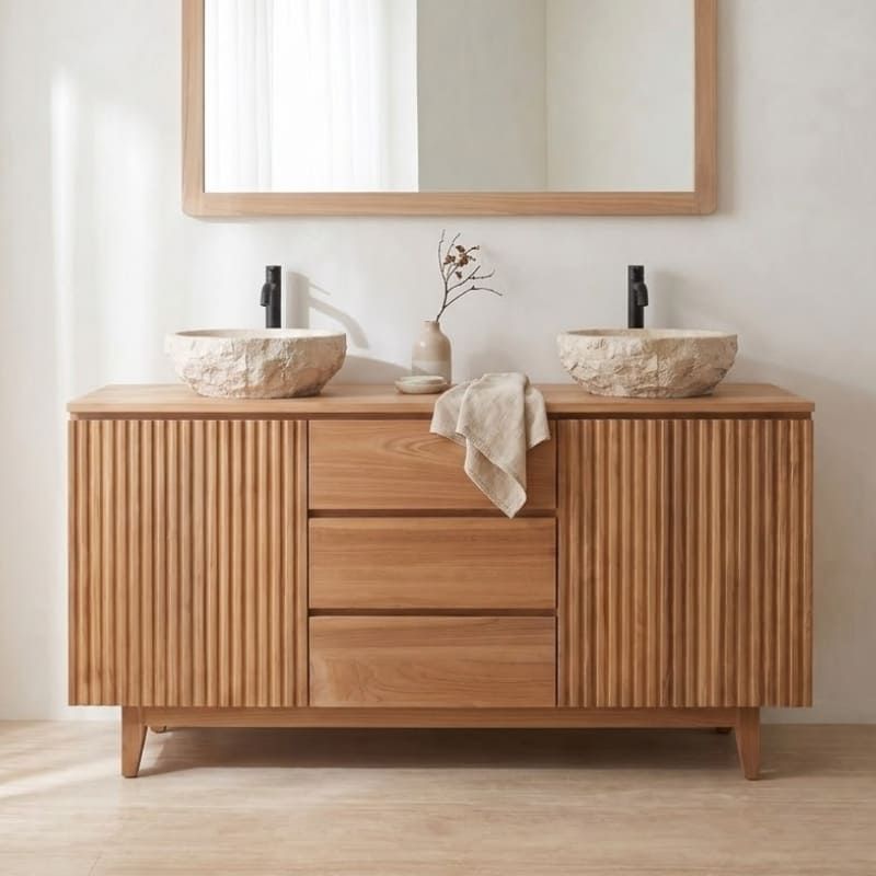 Meuble salle de bain teck massif GARIS 150cm