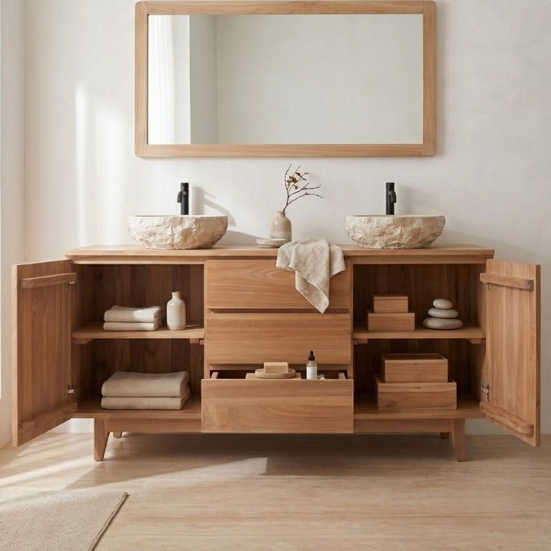 Meuble salle de bain teck massif GARIS 150cm