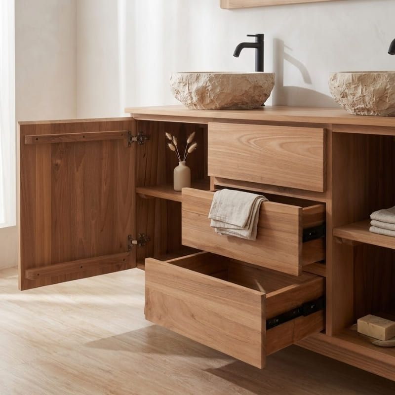 Meuble salle de bain teck massif GARIS 150cm