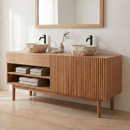 Meuble salle de bain teck massif GARIS 160cm