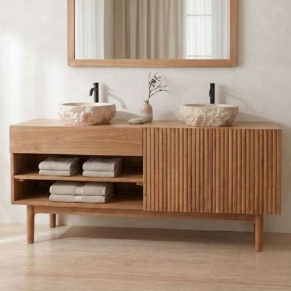 Meuble salle de bain teck massif GARIS 160cm
