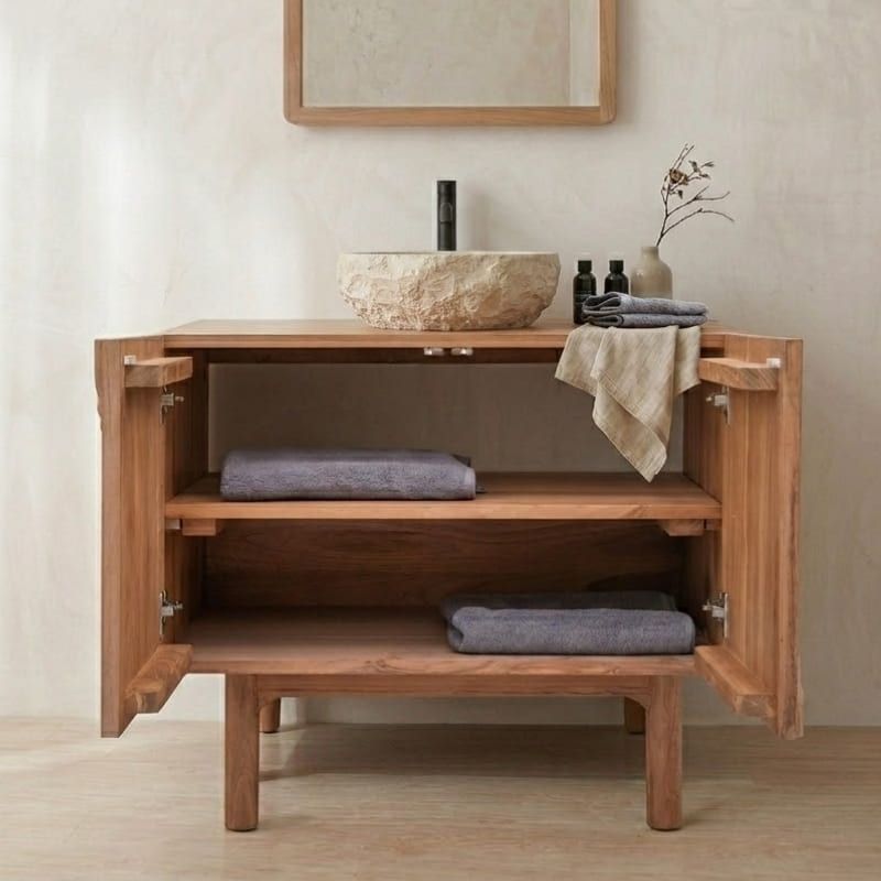 Meuble salle de bain teck massif GARIS 75cm