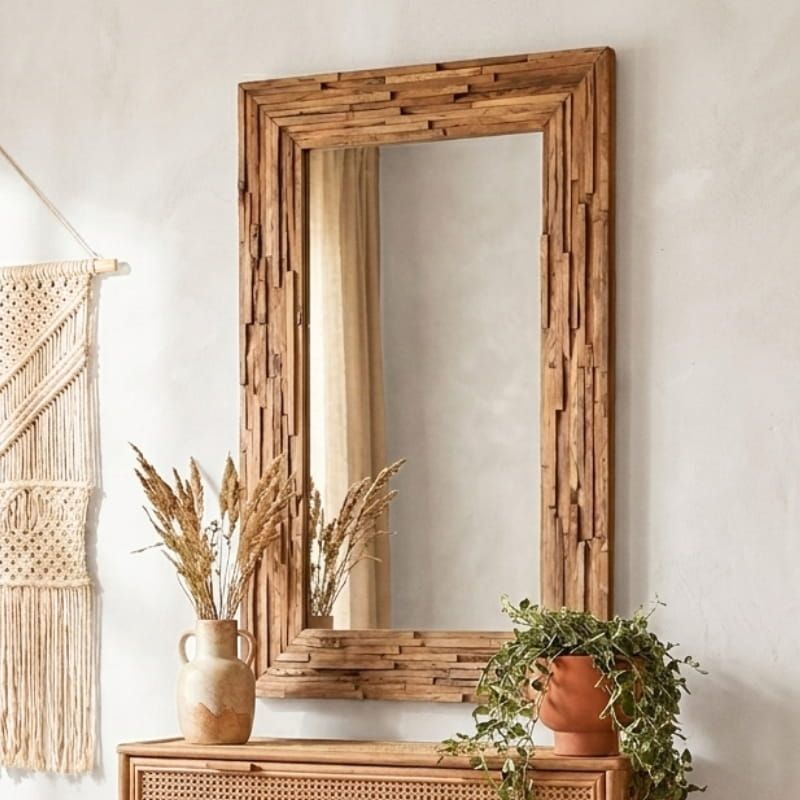 Miroir teck recyclé mosaïque RUSTIC rectangulaire