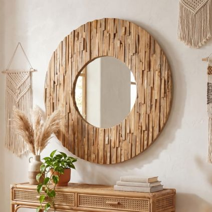 Miroir teck recyclé mosaïque RUSTIC rond 100cm
