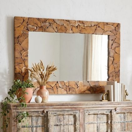 Miroir teck recyclé rondins RUSTIC rectangulaire