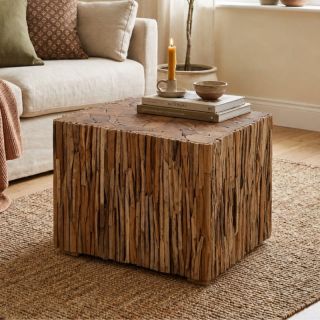 Table basse teck recyclé RUSTIC 60cm carrée