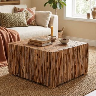 Table basse teck recyclé RUSTIC 80cm carrée