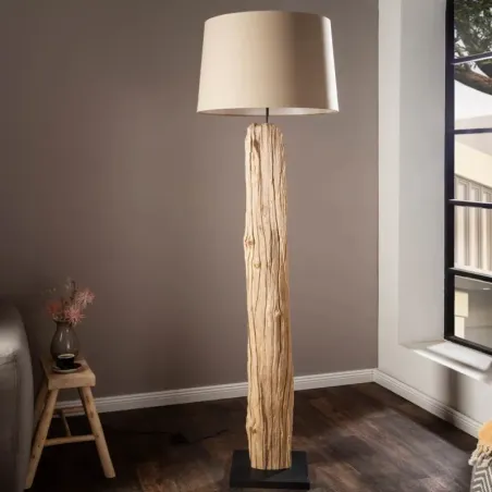 Lampadaire bois flotté h180cm RUSTIC abat-jour beige