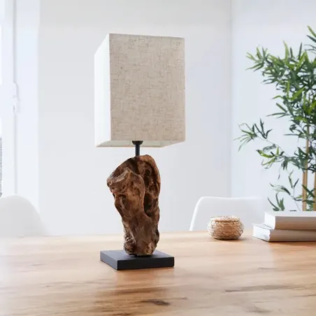Lampe à poser bois flotté 45cm RUSTIC abat-jour beige