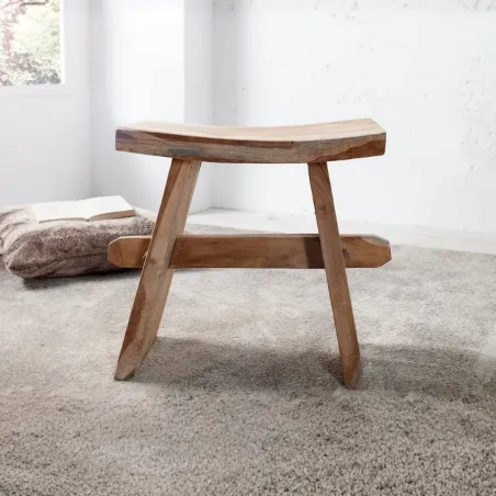 Tabouret design en teck massif 40cm RUSTIC style ferme