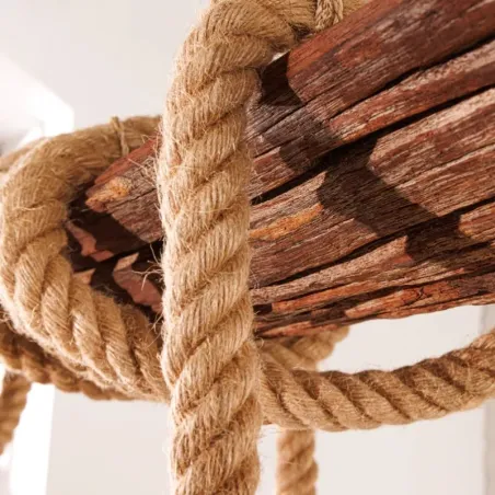 Lampe suspension en acacia massif recyclé et corde RUSTIC 110cm