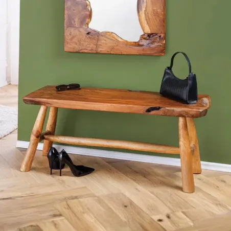 Banc entrée en branches de teck vernies BRANCHE 100cm
