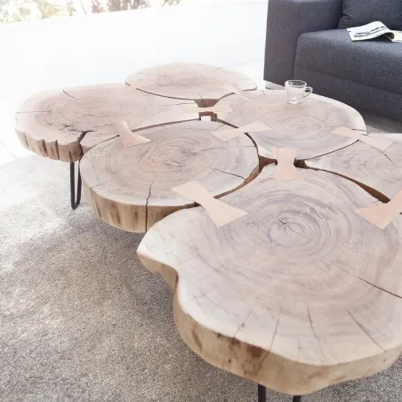Table basse acacia massif CANOPIA 115cm pieds métal