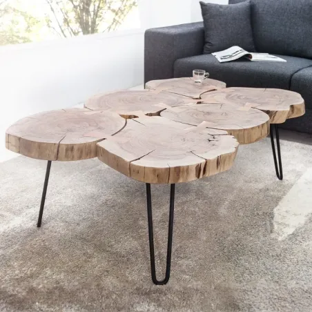 Table basse acacia massif CANOPIA 115cm pieds métal