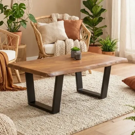 Table basse acacia massif live edge CANOPIA 110cm pieds trapèze