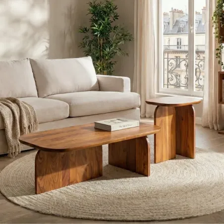 Duo de tables basses en acacia massif design CANOPIA