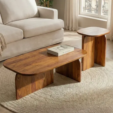 Duo de tables basses en acacia massif design CANOPIA