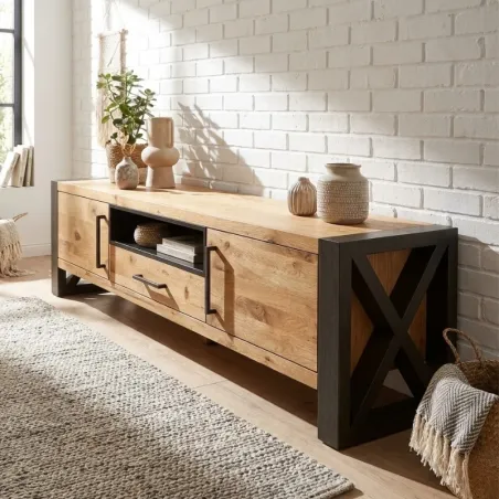 Meuble TV industriel chêne et métal OKKA 200cm