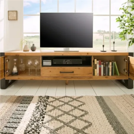 Meuble TV industriel chêne et métal OKKA 200cm