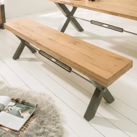 Banc industriel chêne massif OKKA 180cm pieds X
