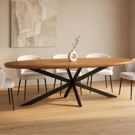 Table industrielle ovale en acacia et métal CANOPIA 240cm