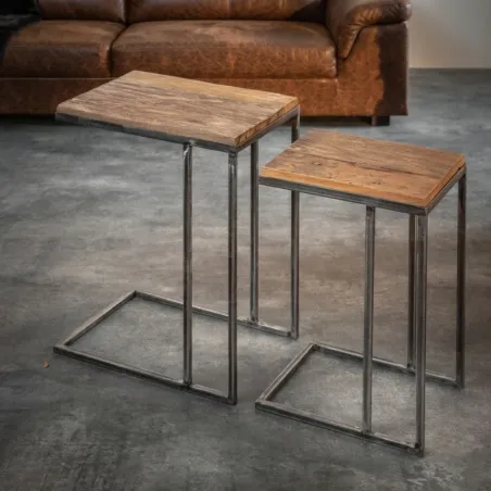 Bouts de canapé en bois recyclé massif CARGO pieds métal